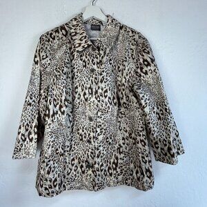 Chico's Additions Womens Leopard Print Button-Up Jacket Size 3 Cotton Blend NWOT